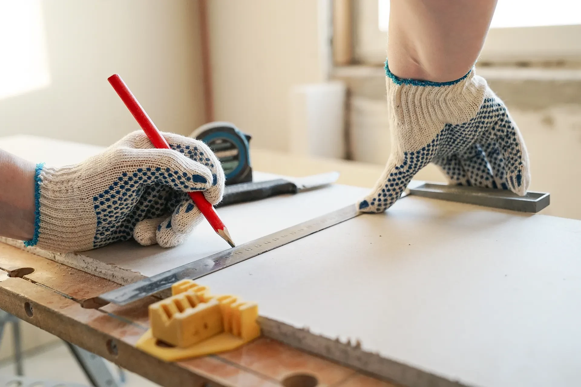 une nouvelle cloison sèche avec isolation et plots métalliques